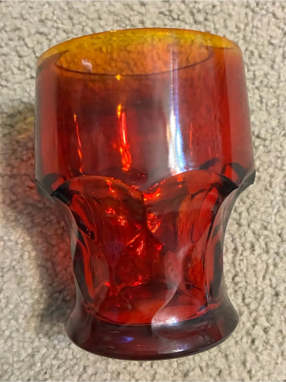 Vintage Amber Red Drinking Glass Heavy Goblet 4 Inches Tall